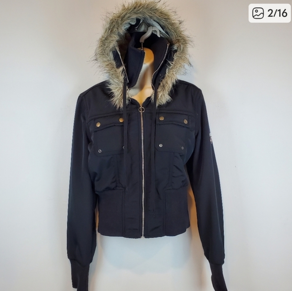 Sergio Valente Black Utility Jacket with Fur Trim